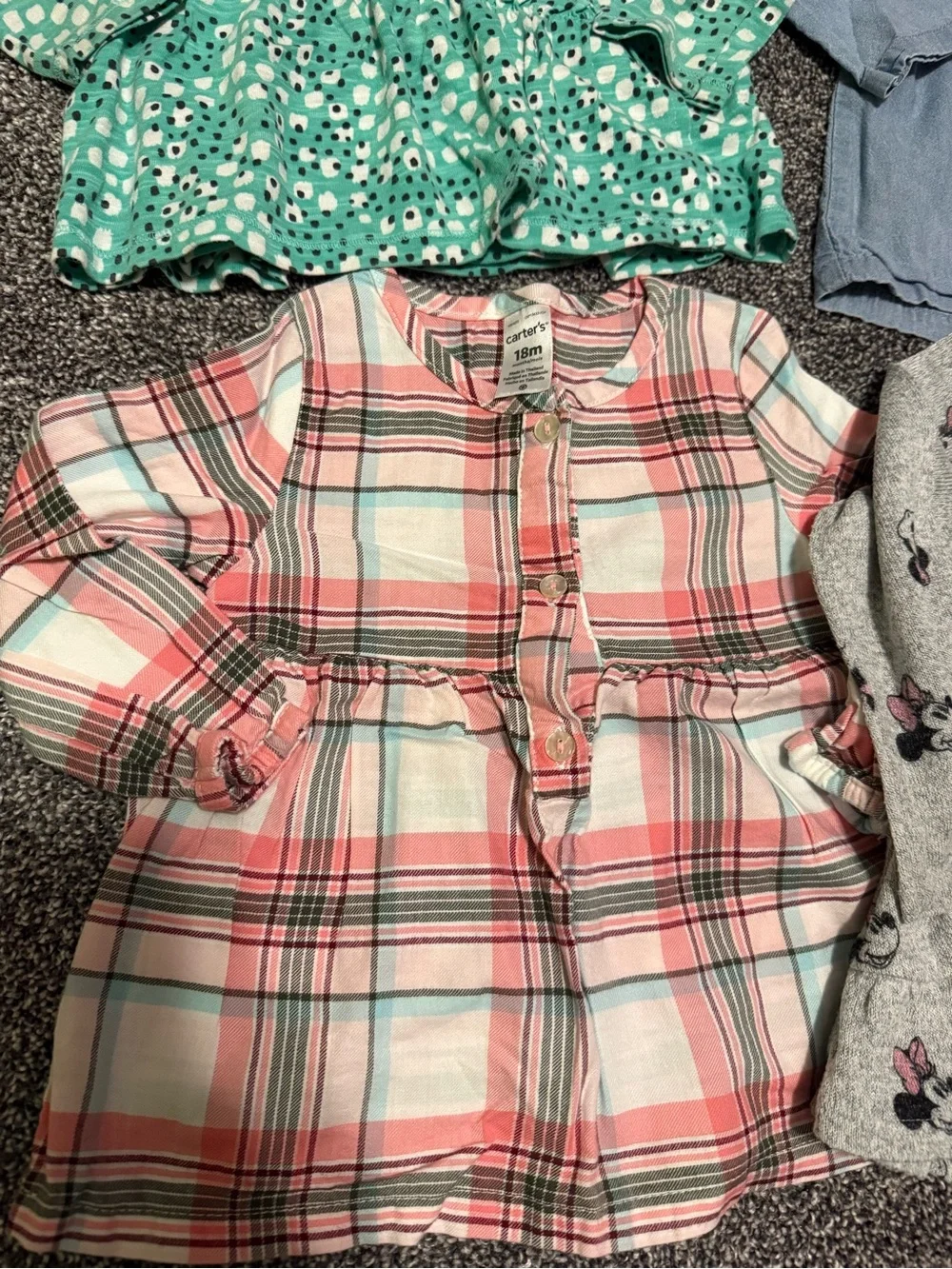 18 month girls long sleeve shirts chambray plaid Minnie deer